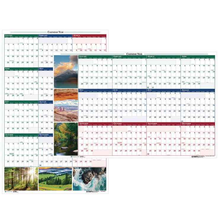 Earthscapes Recycled Reversible/Erasable Yearly Wall Calendar, Nature Photos, 24 x 37, White Sheets, 12-Month (Jan-Dec): 2025