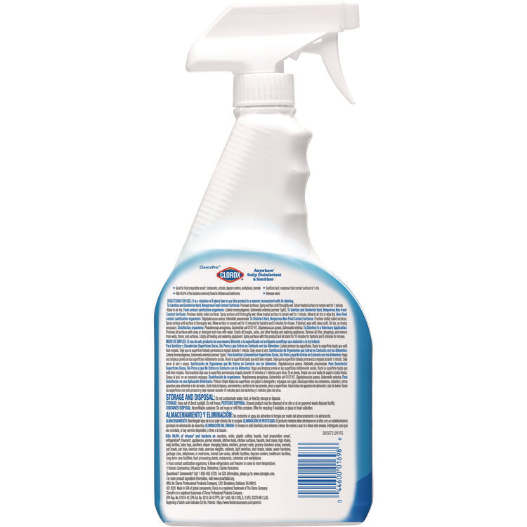 Anywhere Daily Disinfectant and Sanitizer, 32 oz Spray Bottle, 12/Carton