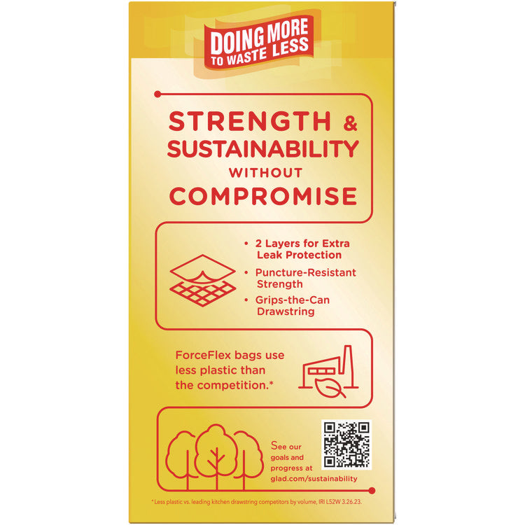 ForceFlex Kitchen Drawstring Trash Bags, 13 gal, Gain Fresh Clean Scent, 24 x 27.38, White, 40 Bags/Box, 6 Boxes/Carton