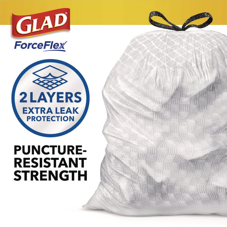 ForceFlex Kitchen Drawstring Trash Bags, 13 gal, Fresh Clean Scent, 24" x 27.38", White, 80 Bags/Box, 3 Boxes/Carton