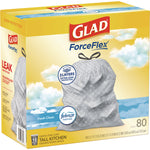 ForceFlex Kitchen Drawstring Trash Bags, 13 gal, Fresh Clean Scent, 24" x 27.38", White, 80 Bags/Box, 3 Boxes/Carton
