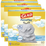 ForceFlex Kitchen Drawstring Trash Bags, 13 gal, Fresh Clean Scent, 24" x 27.38", White, 80 Bags/Box, 3 Boxes/Carton