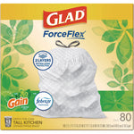 ForceFlex Kitchen Drawstring Trash Bags, 13 gal, Gain Original Scent, 24" x 27.38", White, 80 Bags/Box, 3 Boxes/Carton