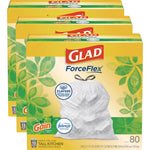 ForceFlex Kitchen Drawstring Trash Bags, 13 gal, Gain Original Scent, 24" x 27.38", White, 80 Bags/Box, 3 Boxes/Carton