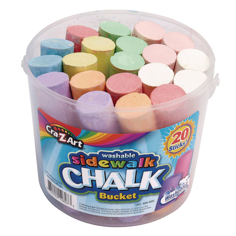 Washable Sidewalk Jumbo Chalk in Storage Bucket with Lid and Handle, 12.63", 20 Assorted Colors