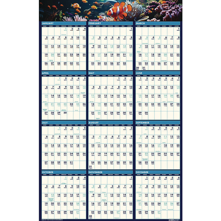 Earthscapes Recycled Reversible/Erasable Yearly Wall Calendar, Sea Life Photos, 24 x 37, White Sheets, 12-Month(Jan-Dec):2025