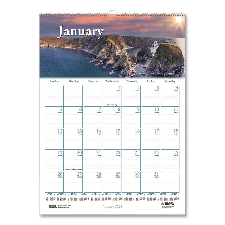 Earthscapes Recycled Monthly Wall Calendar, Scenic Beauty Photography, 12 x 16.5, White Sheets, 12-Month (Jan-Dec): 2025