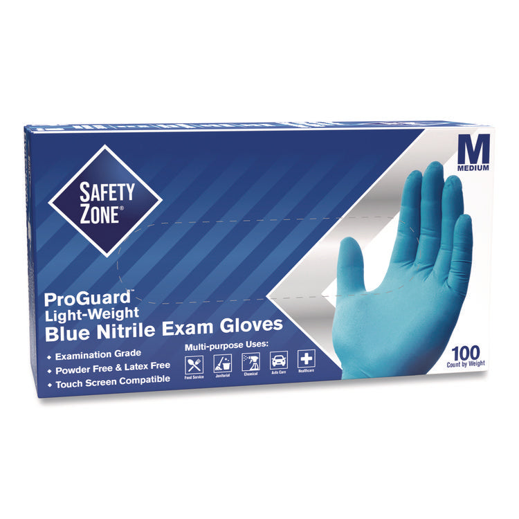ProGuard Nitrile Gloves, Powder-Free, Medium, 3 mil (Palm), 3.5 mil (Fingers), Blue, 100/Box, 10 Boxes/Carton