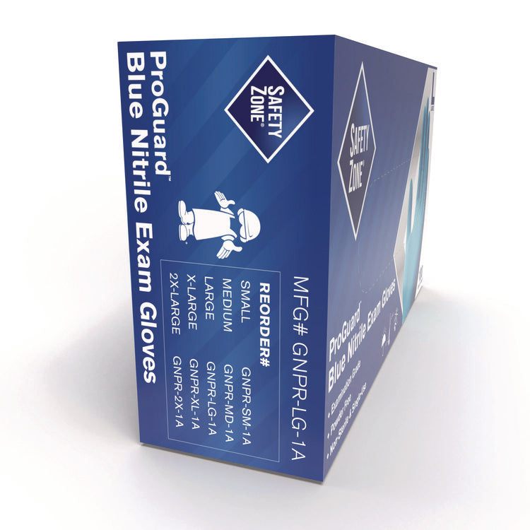 ProGuard Nitrile Gloves, Powder-Free, Large, 3 mil (Palm), 3.5 mil (Fingers), Blue, 100/Box, 10 Boxes/Carton