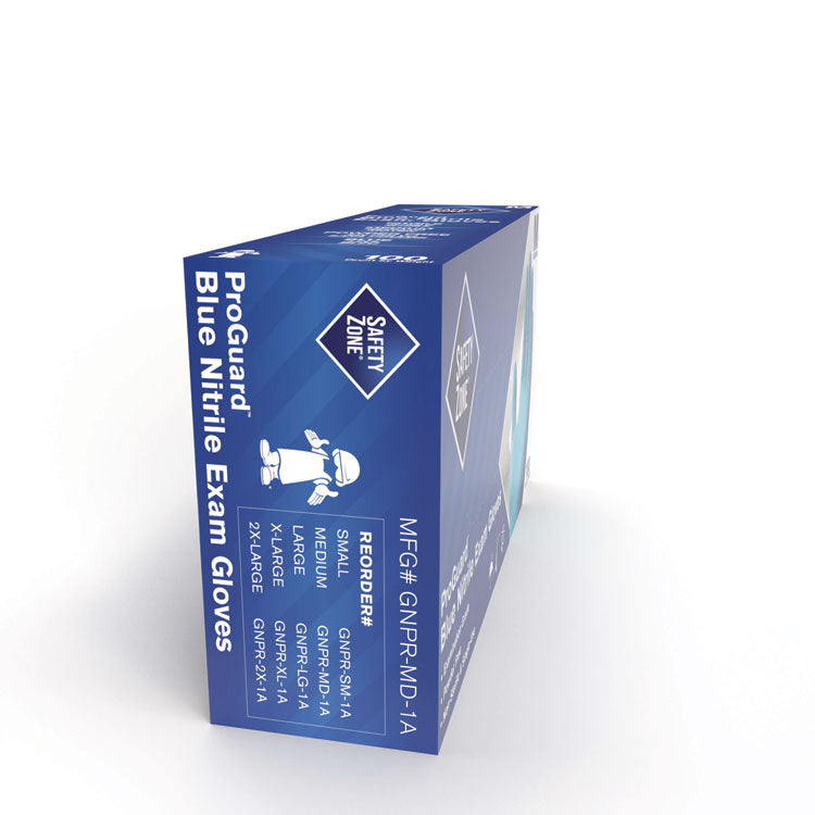 ProGuard Nitrile Gloves, Powder-Free, Medium, 3 mil (Palm), 3.5 mil (Fingers), Blue, 100/Box, 10 Boxes/Carton
