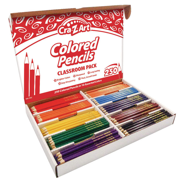 Colored Pencils Classpack, 10 Assorted Lead and Barrel Colors, 10 Pencils/Set, 25 Sets/Carton