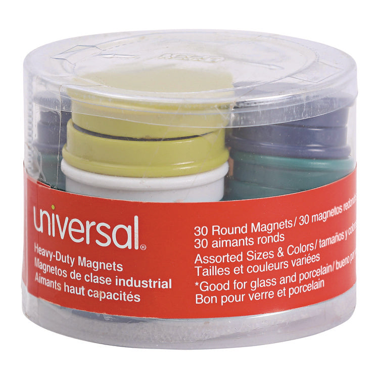 High-Intensity Assorted Magnets, Circles, Assorted Sizes: Small, Medium and Large, Assorted Colors, 30/Pack