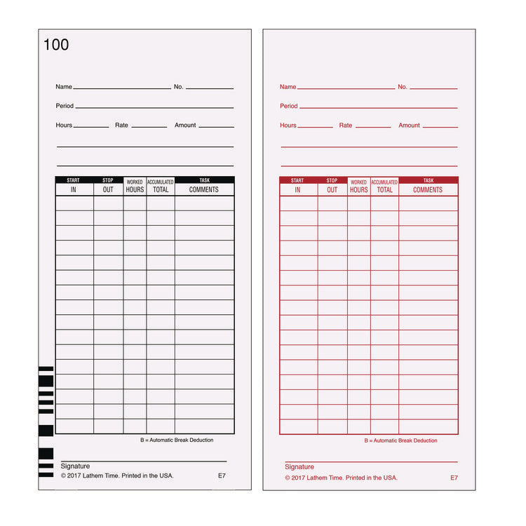Time Clock Cards For Lathem Time 7000e, Two Sides, 3.5 X 7.25, 100/pack