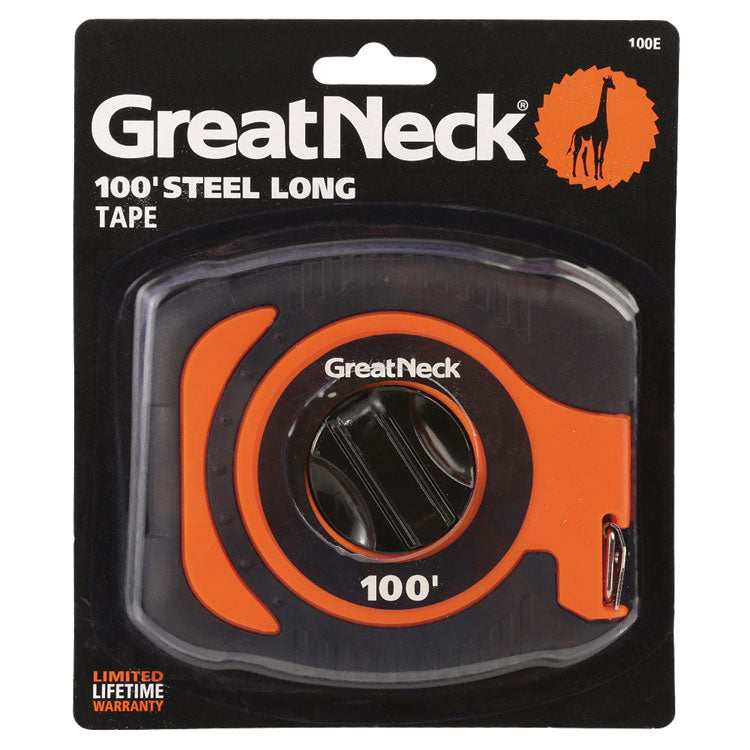 English Rule Measuring Tape, 0.38" x 100 ft, Steel, Yellow