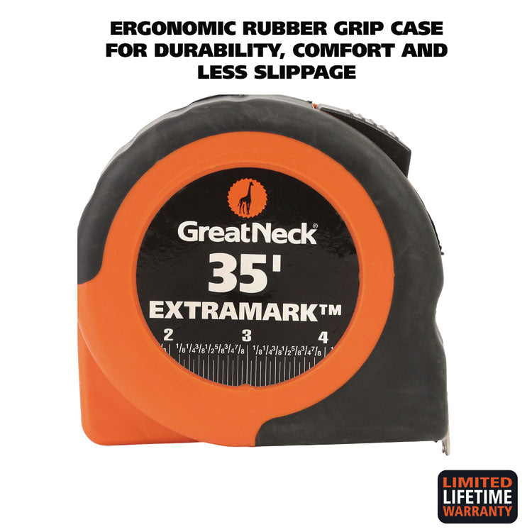 ExtraMark Tape Measure, 1" x 35 ft, Steel, Orange/Black