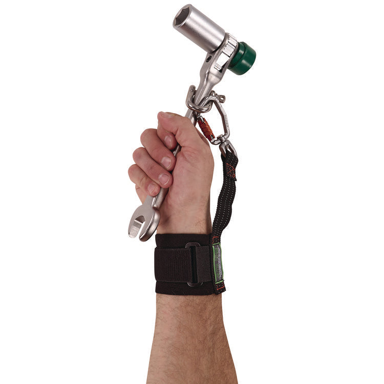 Squids 3122 Pull-On Wrist Tool Lanyard with Carabiner Anchor, 5 lb Max Working Capacity, 7" Long, Black