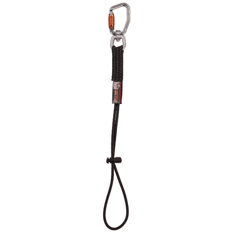 Squids 3714 Elastic Tool Tail Lanyard w/Carabiner and Cinch Loop, 10 lb Max Working Capacity, 15" Long, Black, 3/Pack