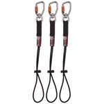 Squids 3714 Elastic Tool Tail Lanyard w/Carabiner and Cinch Loop, 10 lb Max Working Capacity, 15" Long, Black, 3/Pack