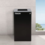 29 Gallon Trash/Recycling Cans, Steel, Blue Mixed Recycling with Mixed Lid, Black Trash Can with Square Lid