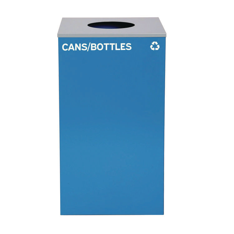 29 Gallon Trash/Recycling Cans, Steel, Blue Cans/Bottles Recycling with Circle Lid, Black Trash Can with Square Lid