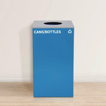 29 Gallon Trash/Recycling Cans, Steel, Blue Cans/Bottles Recycling with Circle Lid, Black Trash Can with Square Lid