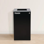 29 Gallon Trash/Recycling Cans, Steel, Green Recycling Can with Mixed Lid, Black Trash Can with Square Lid