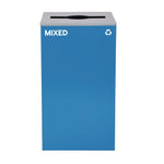 29 Gallon Trash/Recycling Cans, Steel, Blue Mixed Recycling Can w/Mixed Lid, Green Compost and Black Trash Cans w/Square Lids