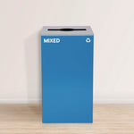 29 Gallon Trash/Recycling Cans, Steel, Blue Mixed Recycling Can w/Mixed Lid, Green Compost and Black Trash Cans w/Square Lids