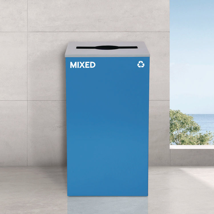 29 Gallon Trash/Recycling Cans, Steel, Blue Mixed Recycling Can w/Mixed Lid, Green Compost and Black Trash Cans w/Square Lids