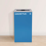 29 Gallon Trash/Recycling Cans, Steel, Blue Cans/Bottles Recycling Can w/Mixed Lid, Green Compost and Black Trash w/Sq Lid
