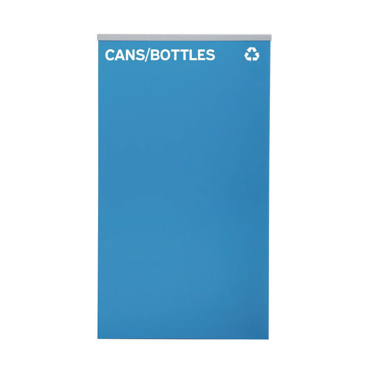 29 Gallon Trash/Recycling Cans, Steel, Blue Cans/Bottles Recycling Can w/Mixed Lid, Green Compost and Black Trash w/Sq Lid