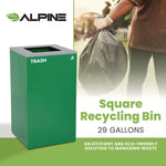 29 Gallon Trash/Recycling Cans, Steel, Green Trash Can with Square Lid