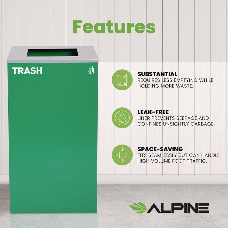 29 Gallon Trash/Recycling Cans, Steel, Green Trash Can with Square Lid