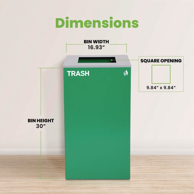 29 Gallon Trash/Recycling Cans, Steel, Green Trash Can with Square Lid