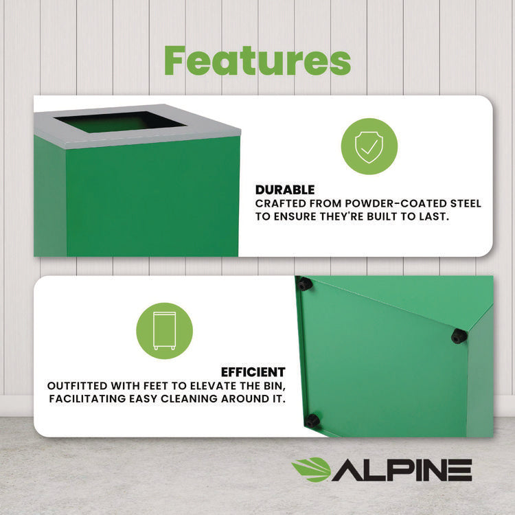29 Gallon Trash/Recycling Cans, Steel, Green Can with Square Lid