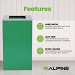 29 Gallon Trash/Recycling Cans, Steel, Green Can with Square Lid