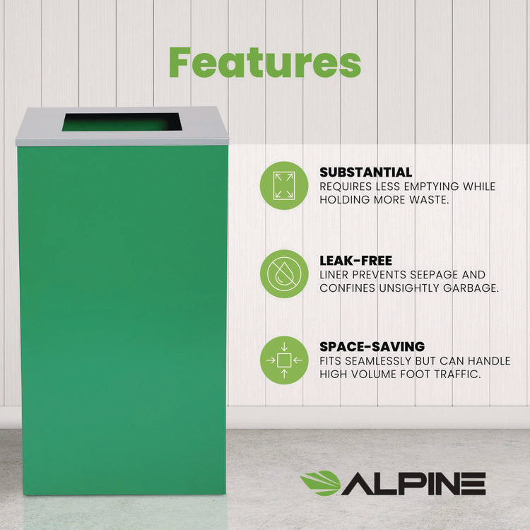 29 Gallon Trash/Recycling Cans, Steel, Green Can with Square Lid