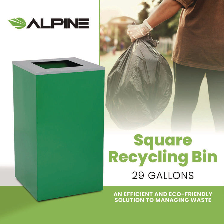 29 Gallon Trash/Recycling Cans, Steel, Green Can with Square Lid
