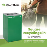 29 Gallon Trash/Recycling Cans, Steel, Green Compost Can with Mixed Lid