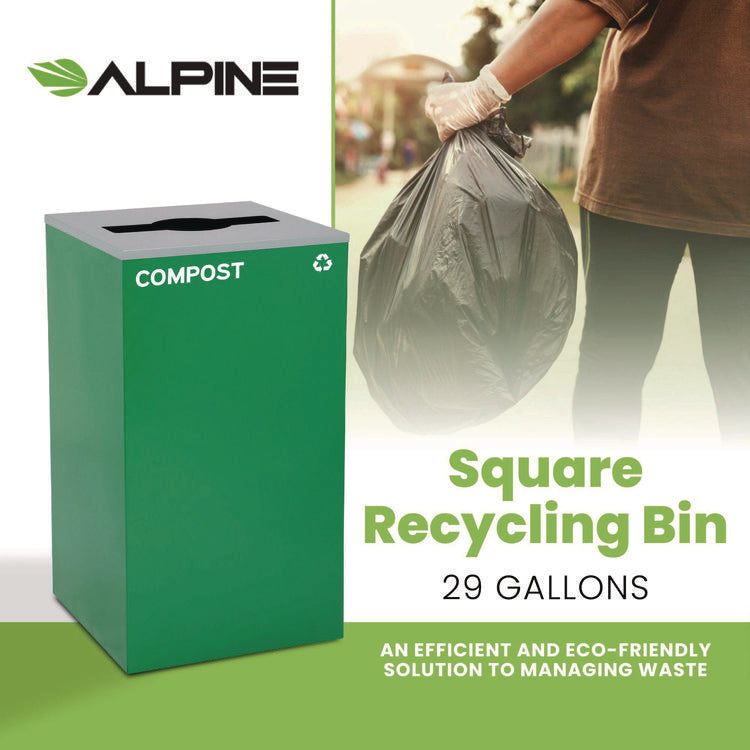 29 Gallon Trash/Recycling Cans, Steel, Green Compost Can with Mixed Lid