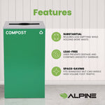 29 Gallon Trash/Recycling Cans, Steel, Green Compost Can with Mixed Lid