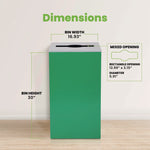 29 Gallon Trash/Recycling Cans, Steel, Green Can with Mixed Lid