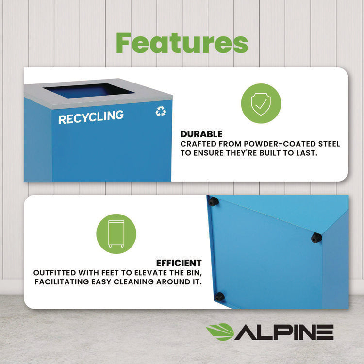 29 Gallon Trash/Recycling Cans, Steel, Blue Recycling Can with Square Lid