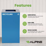 29 Gallon Trash/Recycling Cans, Steel, Blue Recycling Can with Square Lid