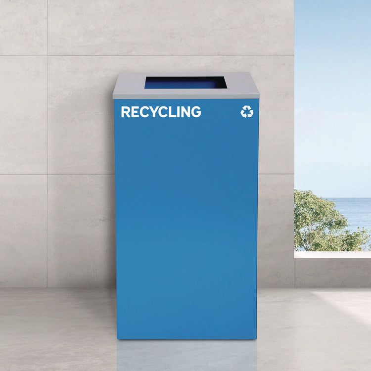 29 Gallon Trash/Recycling Cans, Steel, Blue Recycling Can with Square Lid