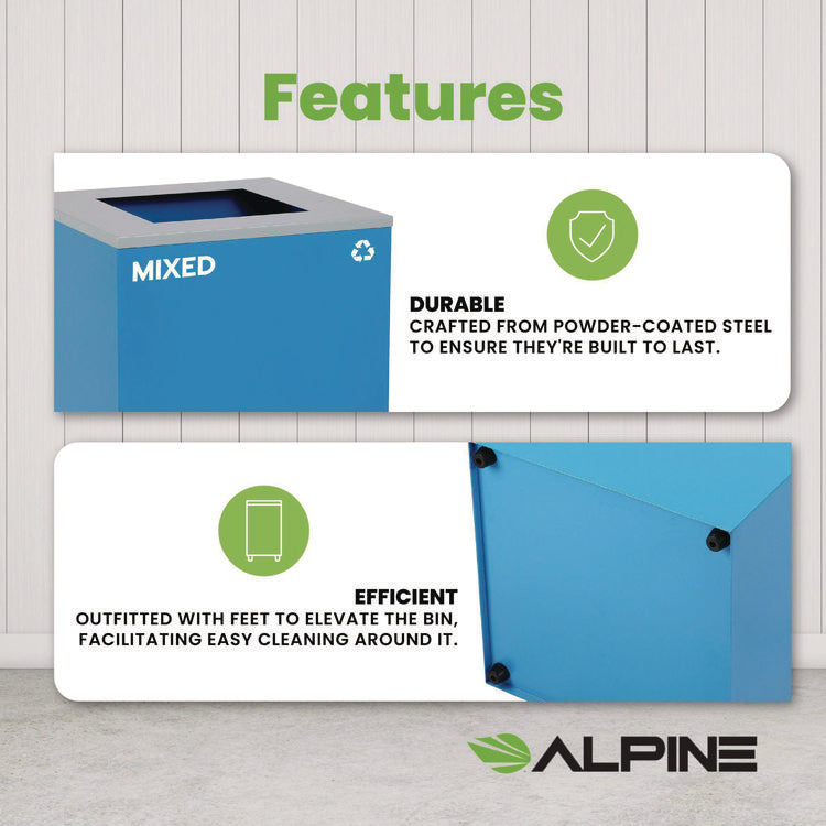 29 Gallon Trash/Recycling Cans, Steel, Blue Mixed Recycling Can with Square Lid