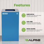 29 Gallon Trash/Recycling Cans, Steel, Blue Mixed Recycling Can with Square Lid