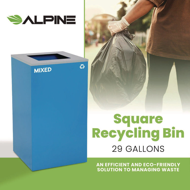 29 Gallon Trash/Recycling Cans, Steel, Blue Mixed Recycling Can with Square Lid