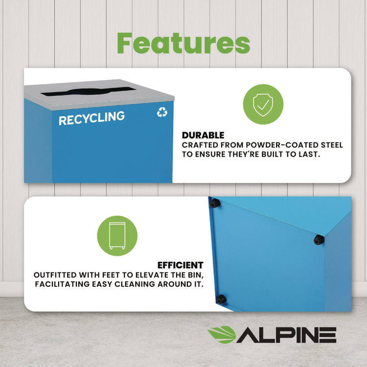 29 Gallon Trash/Recycling Cans, Steel, Blue Recycling Can with Mixed Lid