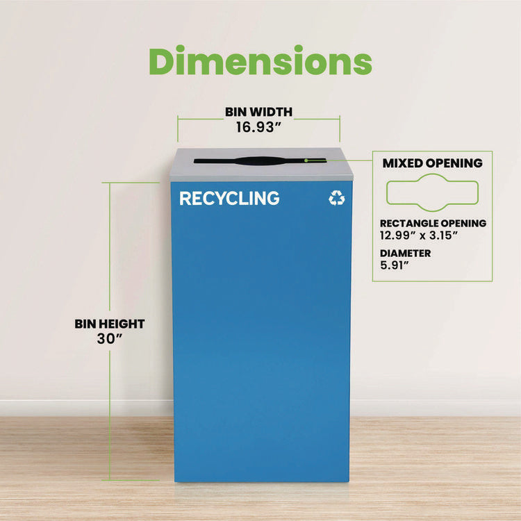 29 Gallon Trash/Recycling Cans, Steel, Blue Recycling Can with Mixed Lid